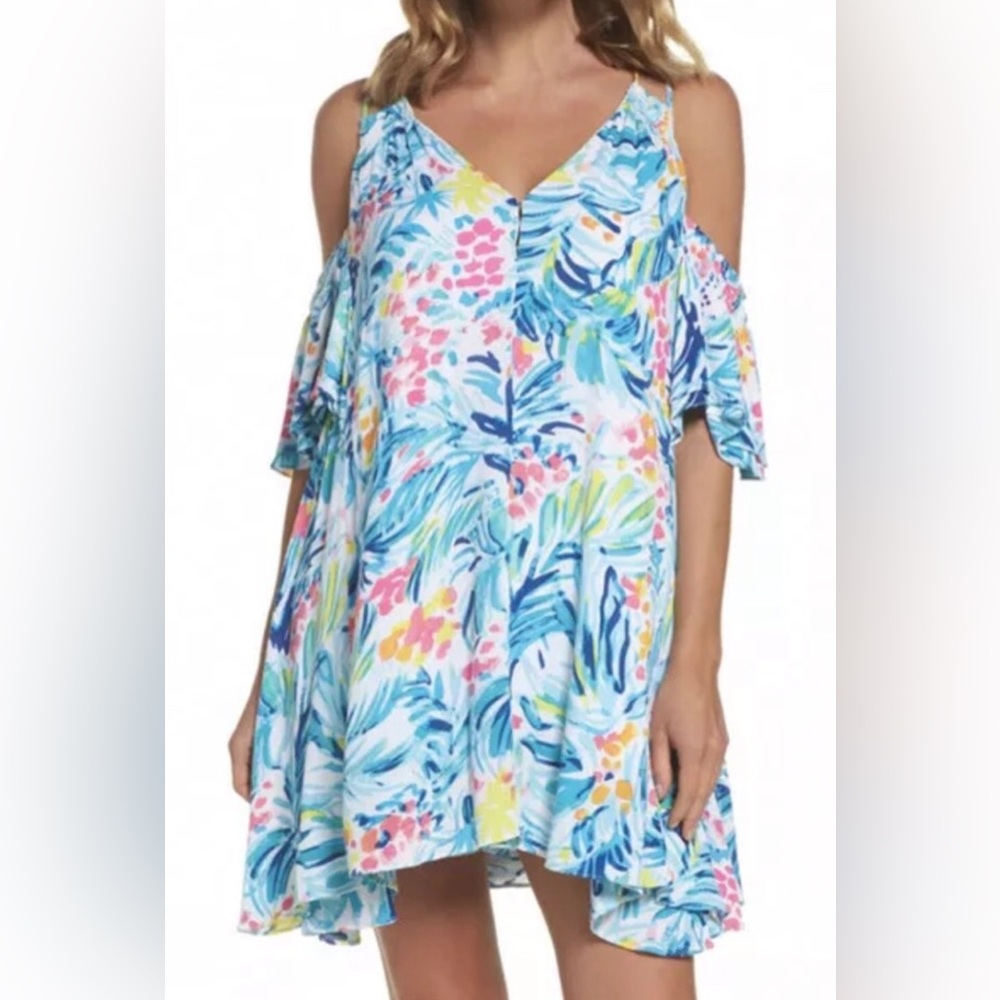 Lilly Pulitzer Bellamie Serene Blue Tippy Top Off Shoulder Swing Dress size S